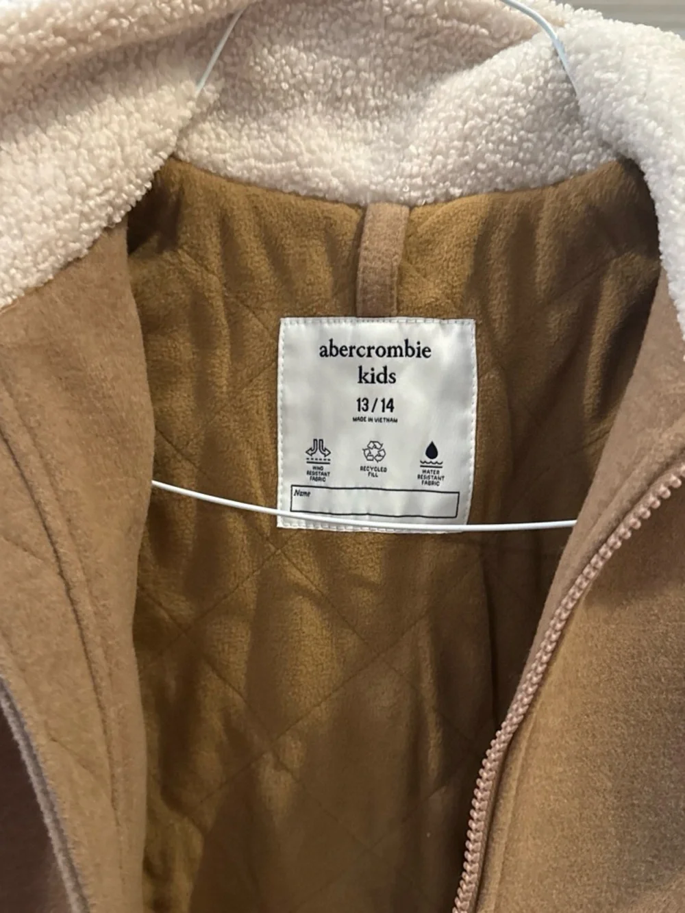 abercrombie kids tan jacket with cream sherpa collar - Picture 2 of 2